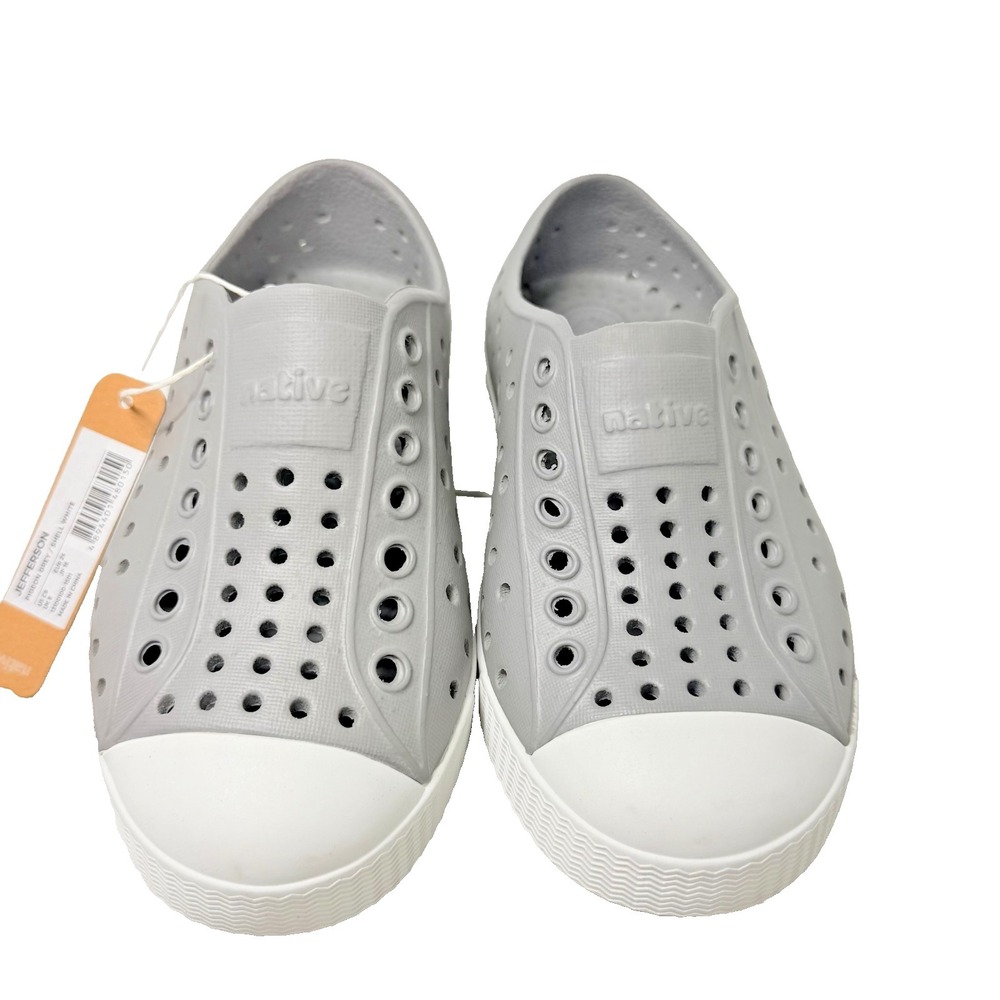 Native Jefferson Kids C9 Pigeon Grey Shell White Sneakers Slip On Water Shoes - Picture 2 of 8